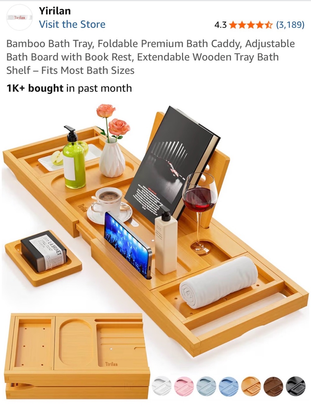 Bamboo Bath Tray Caddy - Natural Bamboo